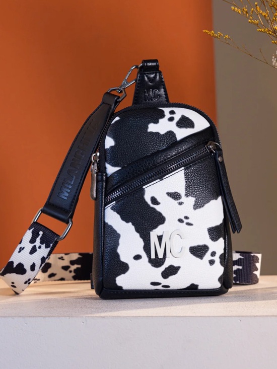 Milan Chiva Handbags - Cow-Print Sling Crossbody Bag in Black & White